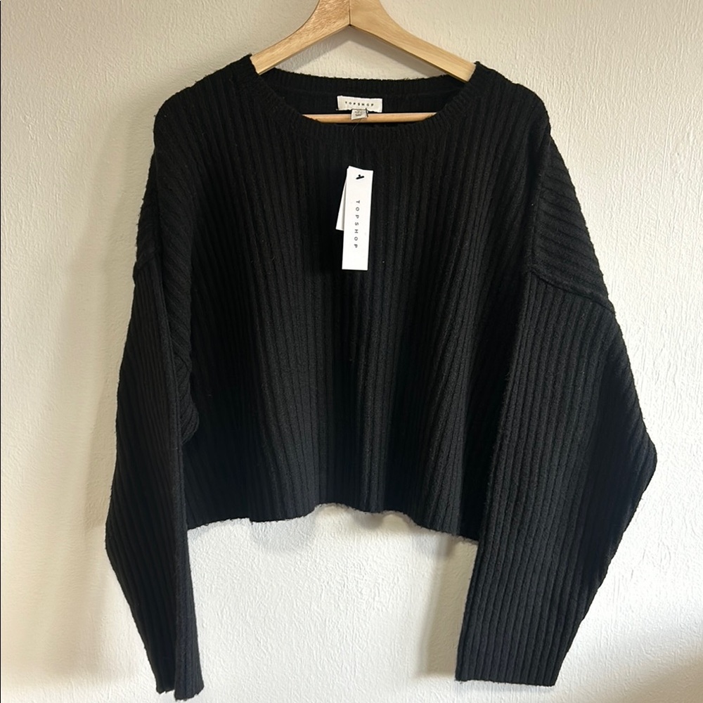 Top shop Black Ribbed Sweater NWT size L